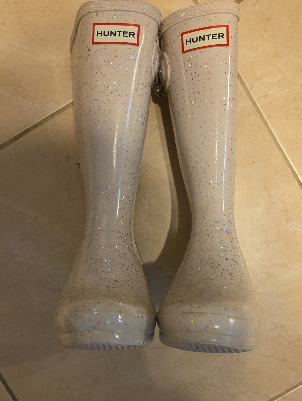 Hunter Glitter Tall Rain Boots in White